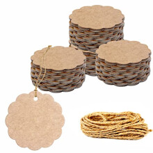 200 Pcs Kraft Paper Wave Gift Tags with 30 Meters Natural Jute Twine for Craft Packaging (6cm Diameter)