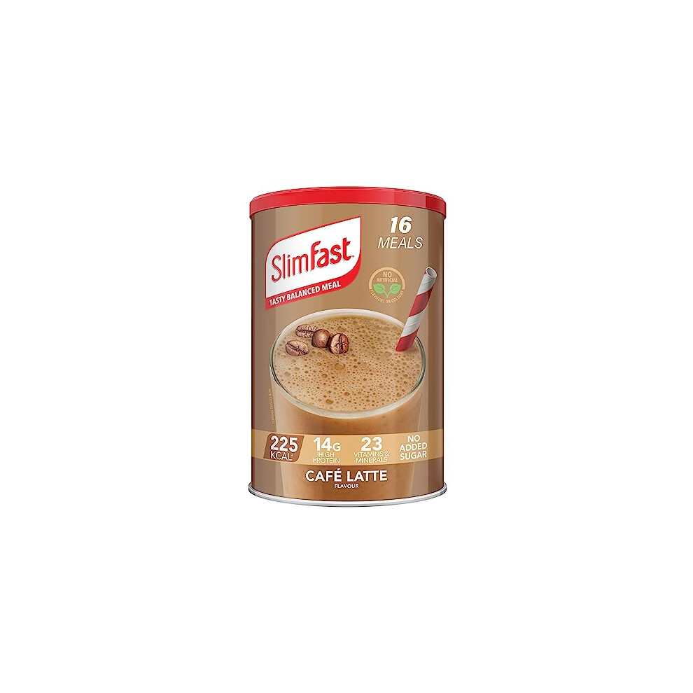 SlimFast Balanced Meal Shake Café Latte, High Fibre & Protein, 23 Vitamins & Minerals, No Added Sugar, Diet Replacement, 16 Servings, 584 g