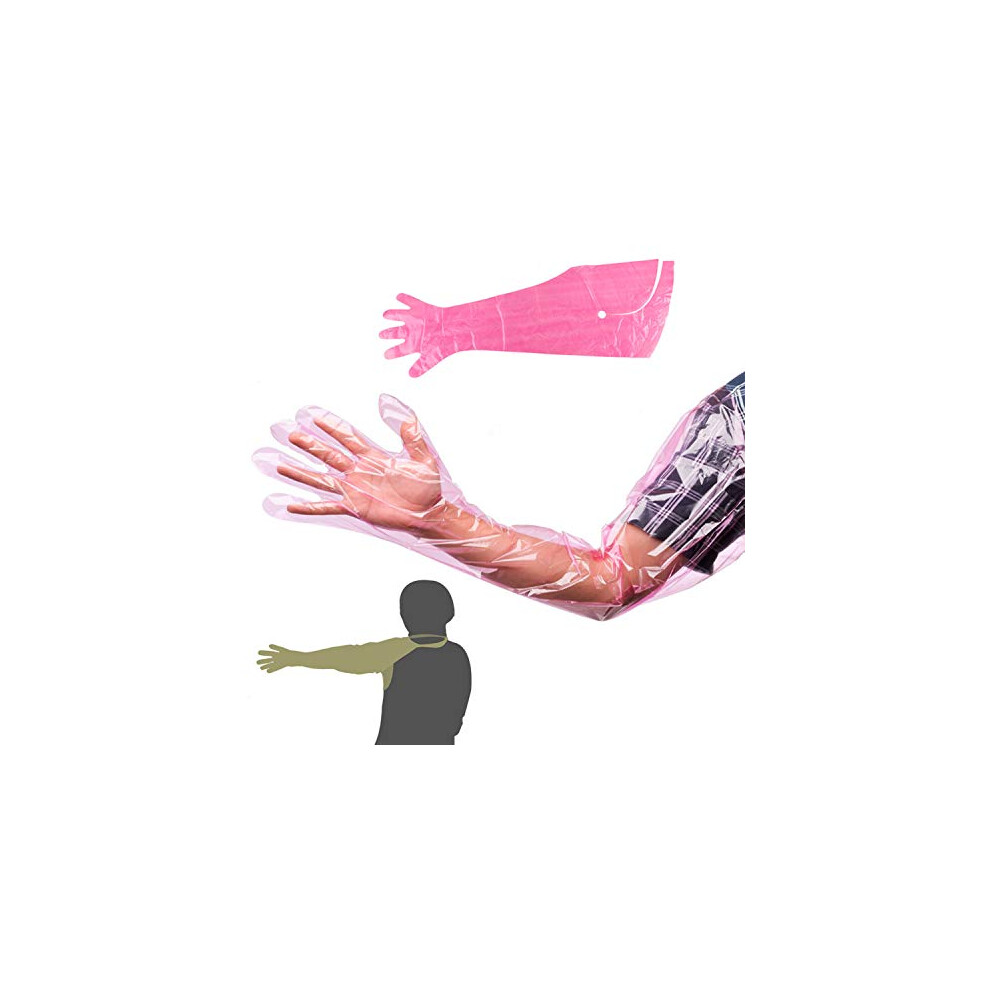 10 Pcs Pink Disposable Soft Plastic Film Gloves Long Arm Veterinary Examination Artificial Insemination Glove (Can Be Hung Around The Neck) 746362927288