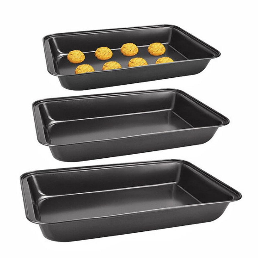 3PCS Non Stick Oven Baking Trays 34/32/30CM Carbon Steel Roasting Tins Dishwasher Safe Oven Tray Set Deep Roasting Pan Tray Sheet Pans for Baking