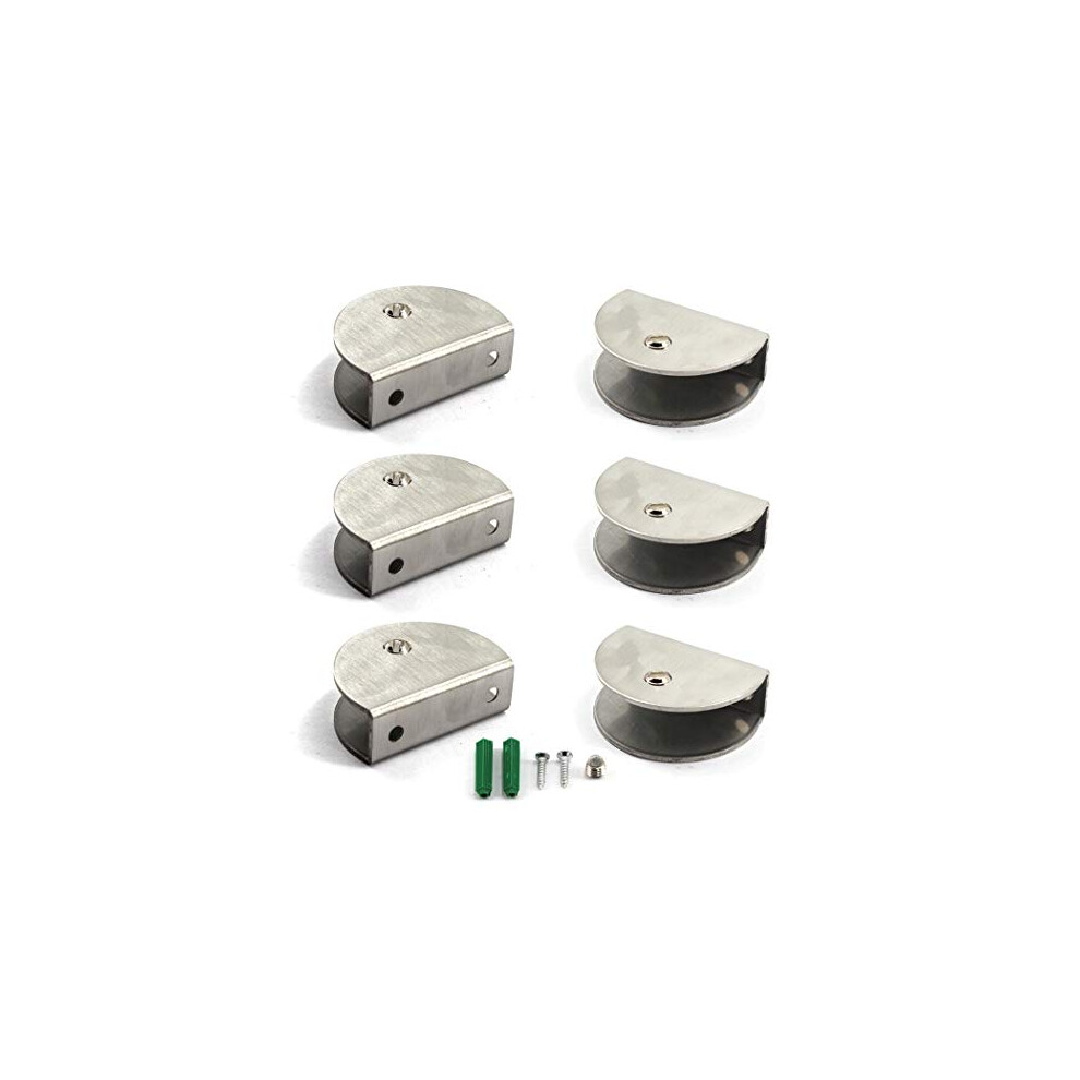 Glass Clamp Bracket 9-14Mm Stainless Steel Glass Shelf Clips Wall Mounted Glass Shelf Support Shelf Bracket (Pack Of 6) 079747415538