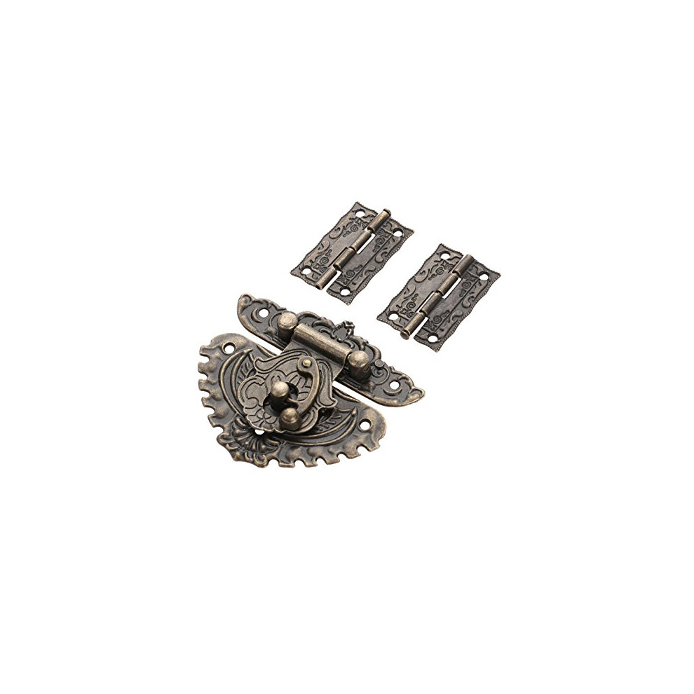 Antique Embossing Hasp Latch Lock, 2Pcs Hinge & 1 Pc Retro Style Padlock Lock Key Latch Clasp Set Box Lock, Box Hinges And Latches With 13 Screws For 653334523440
