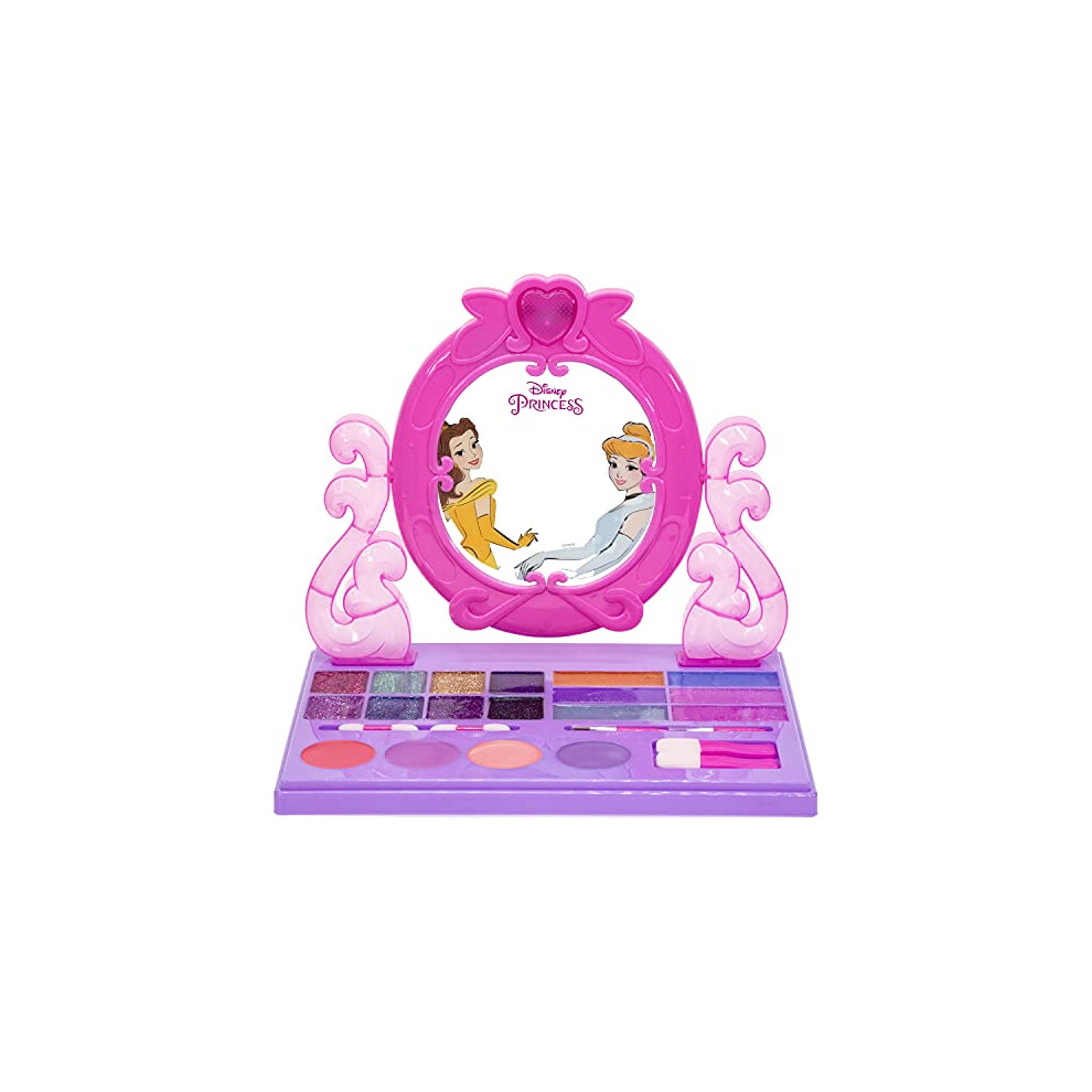 Disney Princess - Townley Girl Cosmetic Vanity Compact Makeup Set with Light & Built-in Music Includes Lip Gloss, Shimmer & Brushes for Kids Girls,