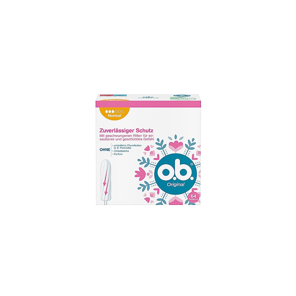 O.b. Original Normal Tampons For Medium/Stronger Days, Staydry Technology & Curved Grooves, Reliable Protection & Clean Feel (64 Pack)