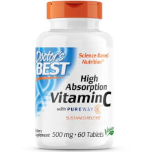 Doctor's Best, High Absorption Vitamin C with PureWay-C, 500mg, with Flavonoids, 60 Vegan Tablets, Lab Tested, Gluten Free, SOYA Free, Vegetarian, Non