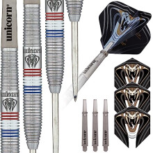 Steel Tip Darts Set | Jeffrey 'The Black Cobra' de Zwaan Maestro Phase 2 | 90% Natural Tungsten Barrels with Red, White & Blue Accents | 23 g