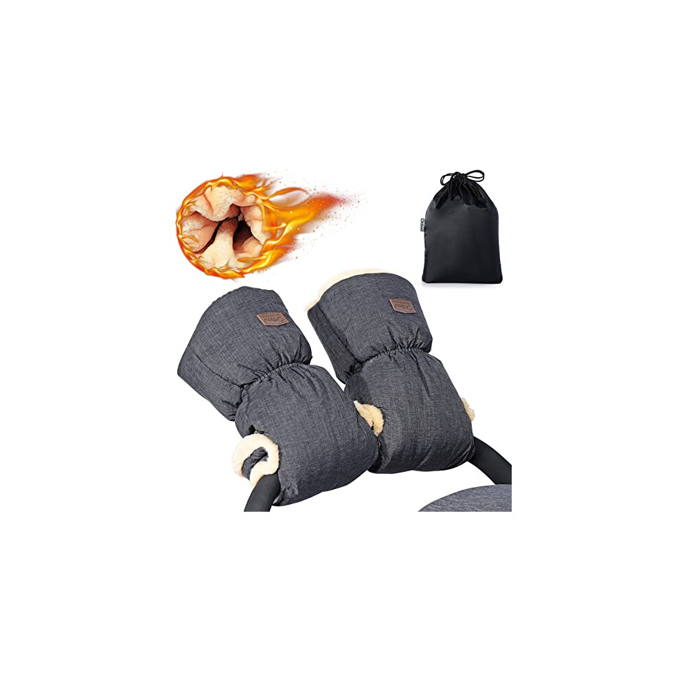 Faux Sheepskin Pushchair Hand Muff,Fleece Pram Gloves Stroller Mittens,Warm Buggy Hand Warmer,Winter Waterproof Windproof Anti-Freeze Extra Thick Orzbow