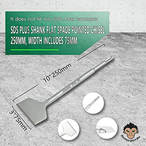 SDS Plus Chisel 250mm x 75mm Bent Flat Chisel Tile Chisel for Ceramic & Floor Tiles 1