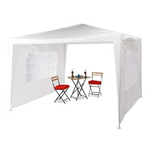 Gazebo 3x3 m, 2 Side Walls, Metal Frame, PE Cover, Window, Enclosed Festival Party Tent Event Shelter, White