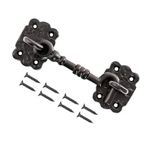 TERF 100mm Heavy Duty Antique Black Cabin Door Hook and Eye Lock 100mm (4 inch) Cabinet Latch Catch including Fixing Screw For Door Gate Window