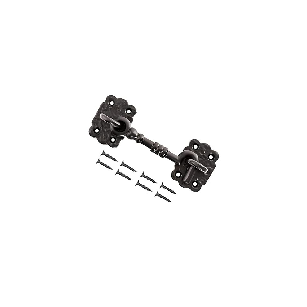 TERF 100mm Heavy Duty Antique Black Cabin Door Hook and Eye Lock 100mm (4 inch) Cabinet Latch Catch including Fixing Screw For Door Gate Window