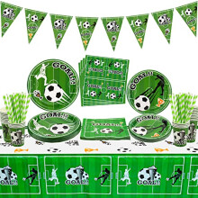 Football Party Supplies - Includes Football Flag, Plates, Napkins, Cups, Tablecloth and Paper Straws for Boys Sports Theme Birthday Decorations,