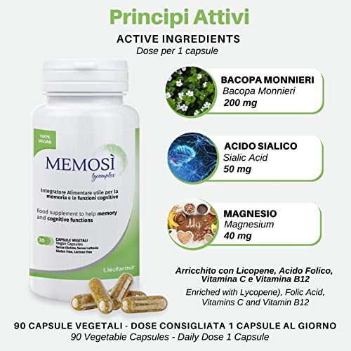 Memosì Lycomplex Supplement to Support Memory, Cognitive Function and to Help Concentration 90cps 2