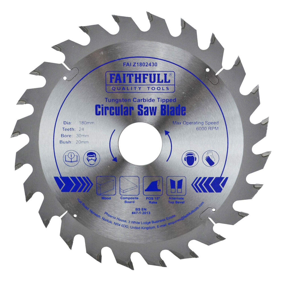 FAIZ1802430 TCT Circular Saw Blade 180 mm x 30 mm Bore x 24 Teeth