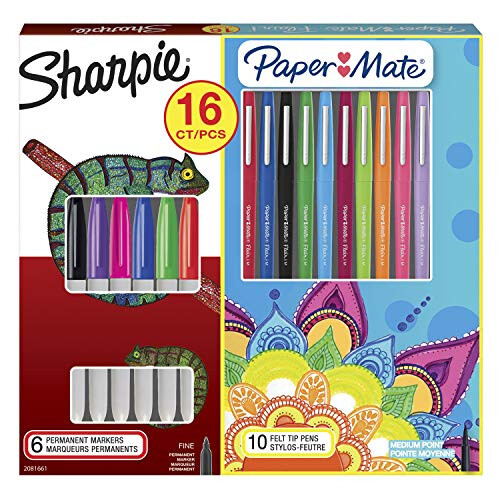 Sharpie Permanent Marker & Paper Mate Flair Felt Tip Pen Kit | Assorted Colours | 16 Count