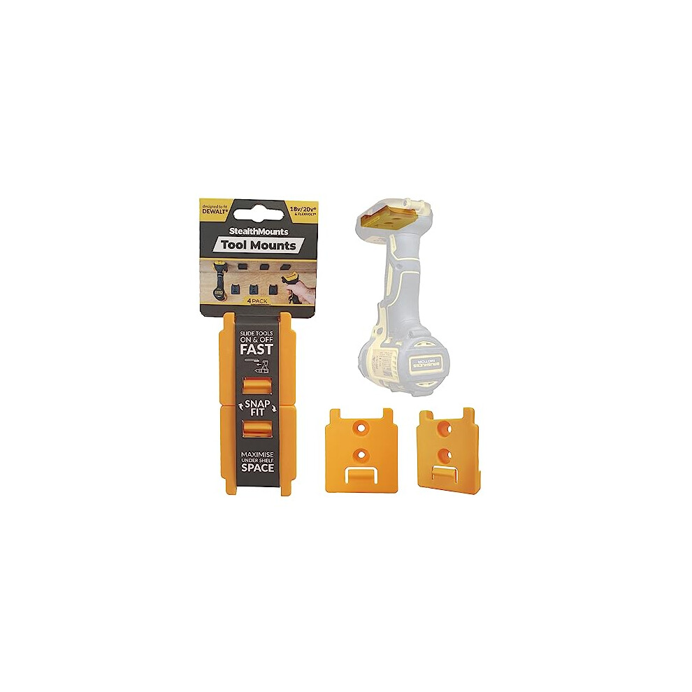 Stealthmounts Tool Mounts For Dewalt 18V Xr | Cordless Tool Holders For Dewalt 18V Xr Tools | 4 Pack | Yellow Dewalt 18V Xr Tool Organisers 650327936812