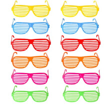 12 PCS Shutter Shading Glasses 80's Party Slotted Sunglasses Neon Color Shutter Shades Glasses Children Party Bag Fillers Kids Novelty Fancy Dress
