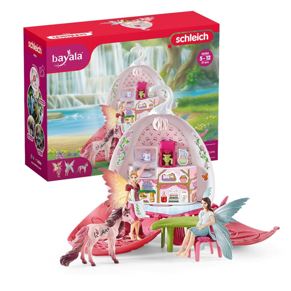 Schleich Bayala 42526 Fairy Cafe Blossom - 21-Piece Magical Fairy And Unicorn Figurine Playset With Dollhouse And Enchanted Dollhouse Accessories - Imaginative