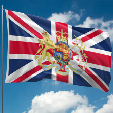 Union Jack Flag – British Flag - UK Flag with Royal Coat of Arms - Double-sided Digital Print - 110Den Thick polyester - Double Seam - 2 brass