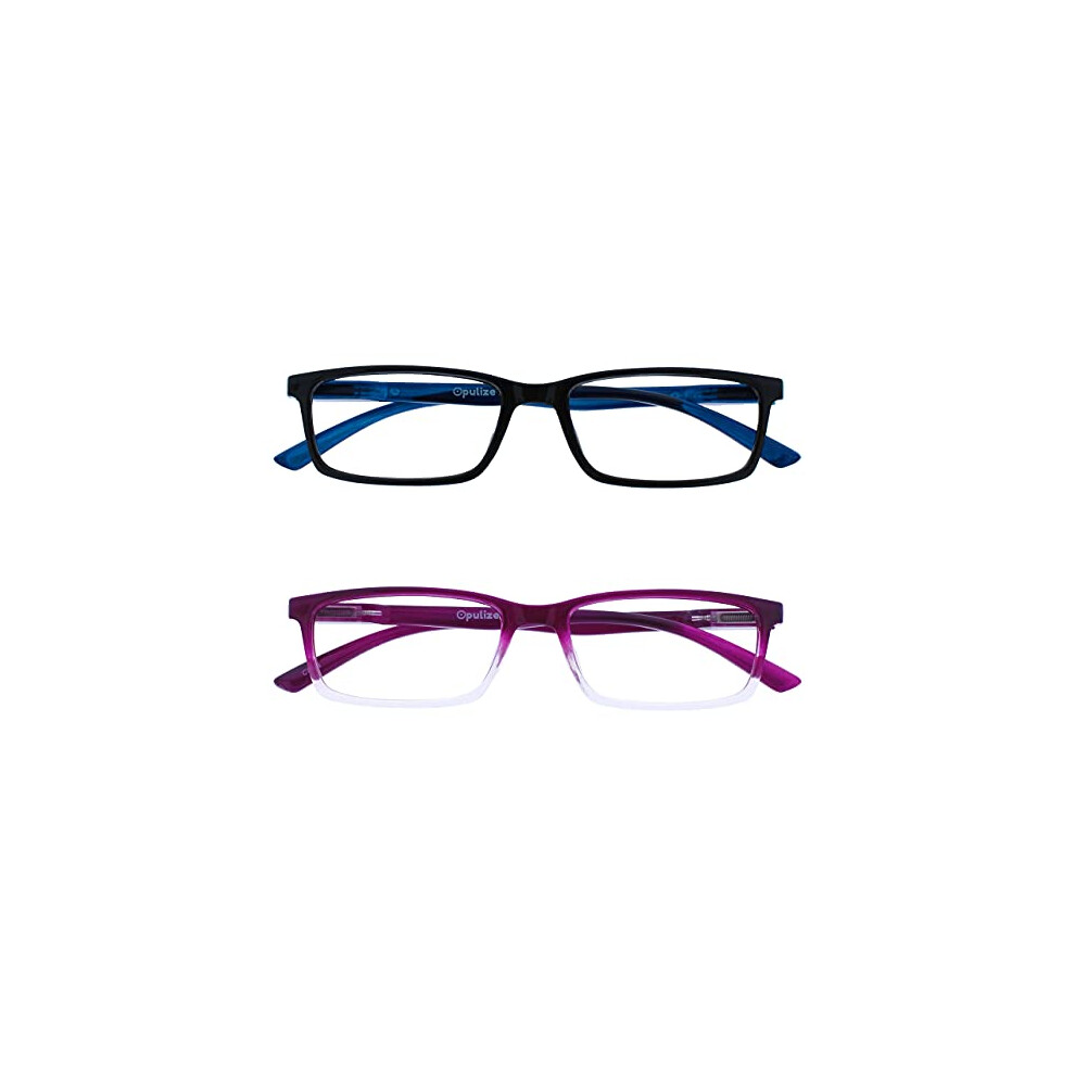 Opulize Blue/Light/Black See 2 Pack Blocking Reading Glasses Purple Computer Gaming Anti Glare Mens Womens Bb9-15 +2.00