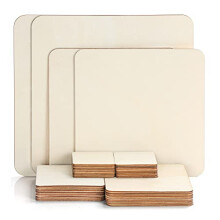 Unfinished Blank Wood Pieces (44 Pack) - 5 Sizes Natural Wooden Square Cutouts - Plain Coaster Slices for DIY Arts/Crafts, Painting, Pyrography/Wood