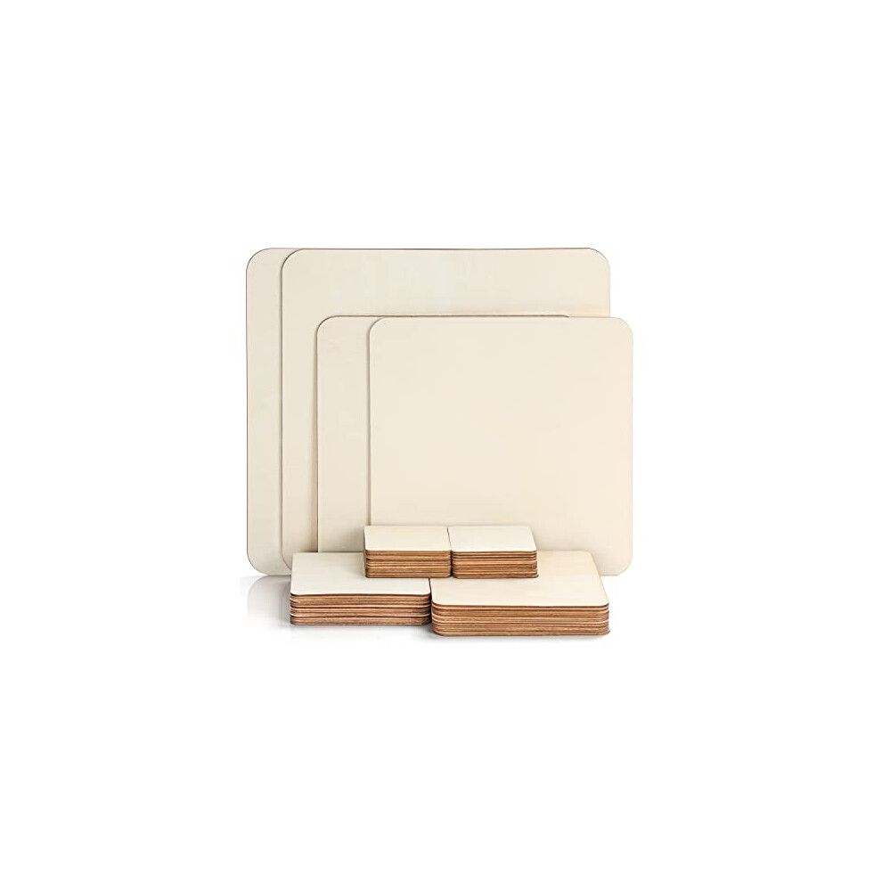 Unfinished Blank Wood Pieces (44 Pack) - 5 Sizes Natural Wooden Square Cutouts - Plain Coaster Slices for DIY Arts/Crafts, Painting, Pyrography/Wood