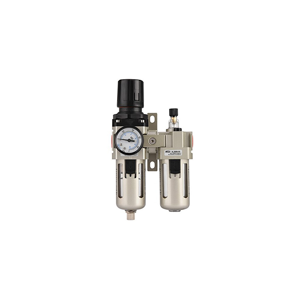 Air Regulator Filter With Gauge, Ac3010-03 Aluminum Alloy Pneumatic Compressed Air Pressure Regulator Compressor, 3/8" Oil-Water Trap Separator 794419632166