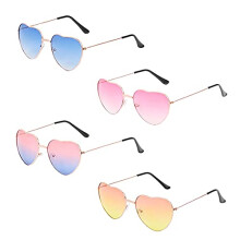 4 Pieces Heart Shape Hippy Specs Glasses Sunglasses Thin Metal Frame Hippie Sunglasses, 60s 70s Carnival Hippie Party Decoration Glasses for Hippie