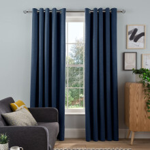 Woven Tonal Fleck Eyelet Blackout Curtains Thermal Insulated for Bedroom and Living Room, Navy, 2 Panels, 66 x 90 Inch