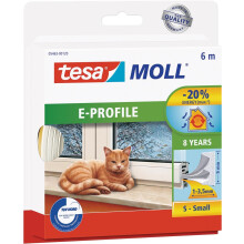 tesamoll E-Profile Seal - Self Adhesive Rubber Draught Excluder for Insulating Gaps in Windows and Doors - White - 6 m x 9 mm x 3.5 mm