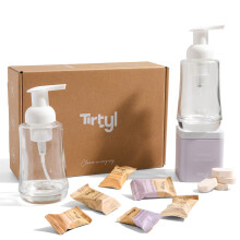 Tirtyl Handseifen-Duo-Set - 2 Glas-Schaumspender + Aufbewahrungstinn + 6 Nachfülltabletten (insg. 48 fl oz)