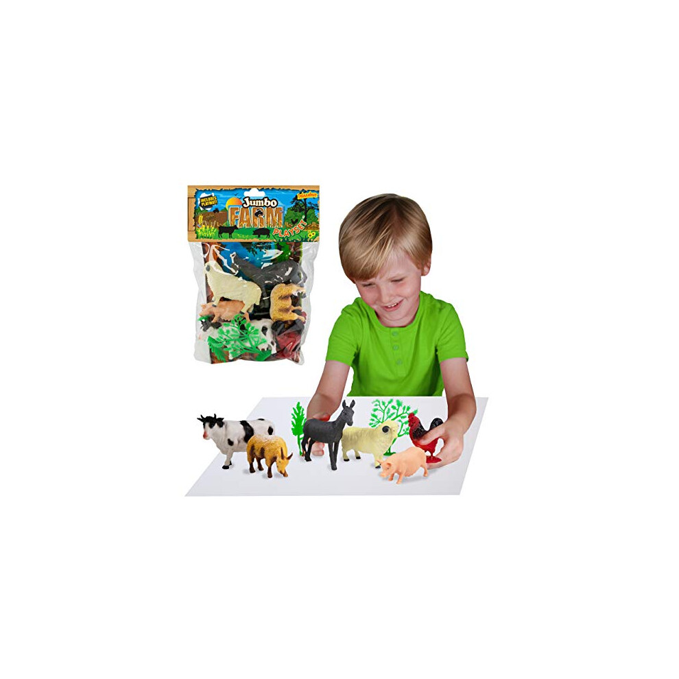 Jumbo Playset - Farm Animals from Large Animal Figures Toy Set. Bag of large farm toys including a Cow, Pig, Sheep, Donkey, Goat and Chicken. Perfect