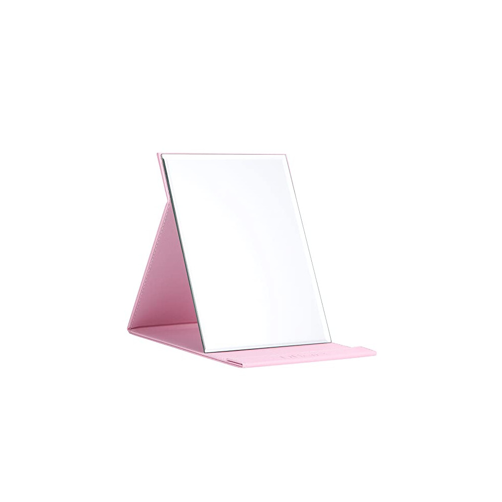 Ducare Pink Leather Craft Makeup Mirror Free Standing Super Hd Large Compact Mirror For Desk, Office, Home, Camping, Travel