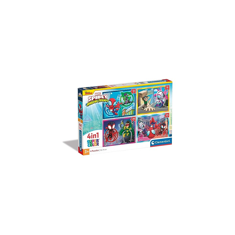 Clementoni 21528 Marvel Spidey And His Amazing Friends Supercolor 4 In 1 Friends-12+16+20+24 Pieces, Jigsaw Kids Age 3, Puzzle Cartoon, Made In Italy