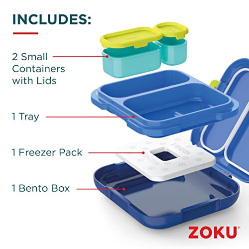 Zoku ZK311-BL Bento Boxes, Plastic, Neat Bento, Blue 1