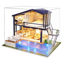 Spilay Dollhouse Miniatyr med mbler Gr-det-sjlv-trhantverk Doll House Mini Handgjord Kit 1:24 Creative Room Idea Present till vuxenvnlskare