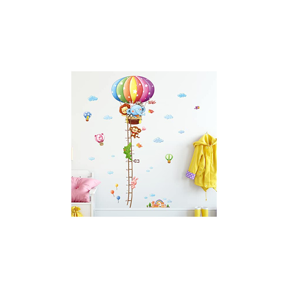 Dat-1606N Animal Hot Air Balloon Height Growth Chart For Kids Wall Stickers Cute Monkey Watercolor Decals Removable For Nursery Bedroom Living Room Decowall