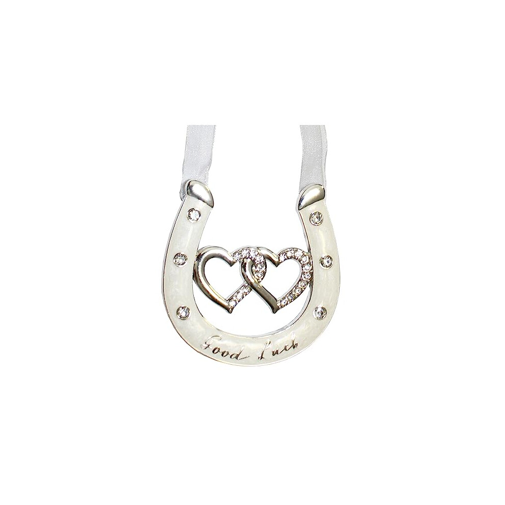 Wedding Silver/Ivory Double Heart Horseshoe with Diamantes - Good Luck 2377