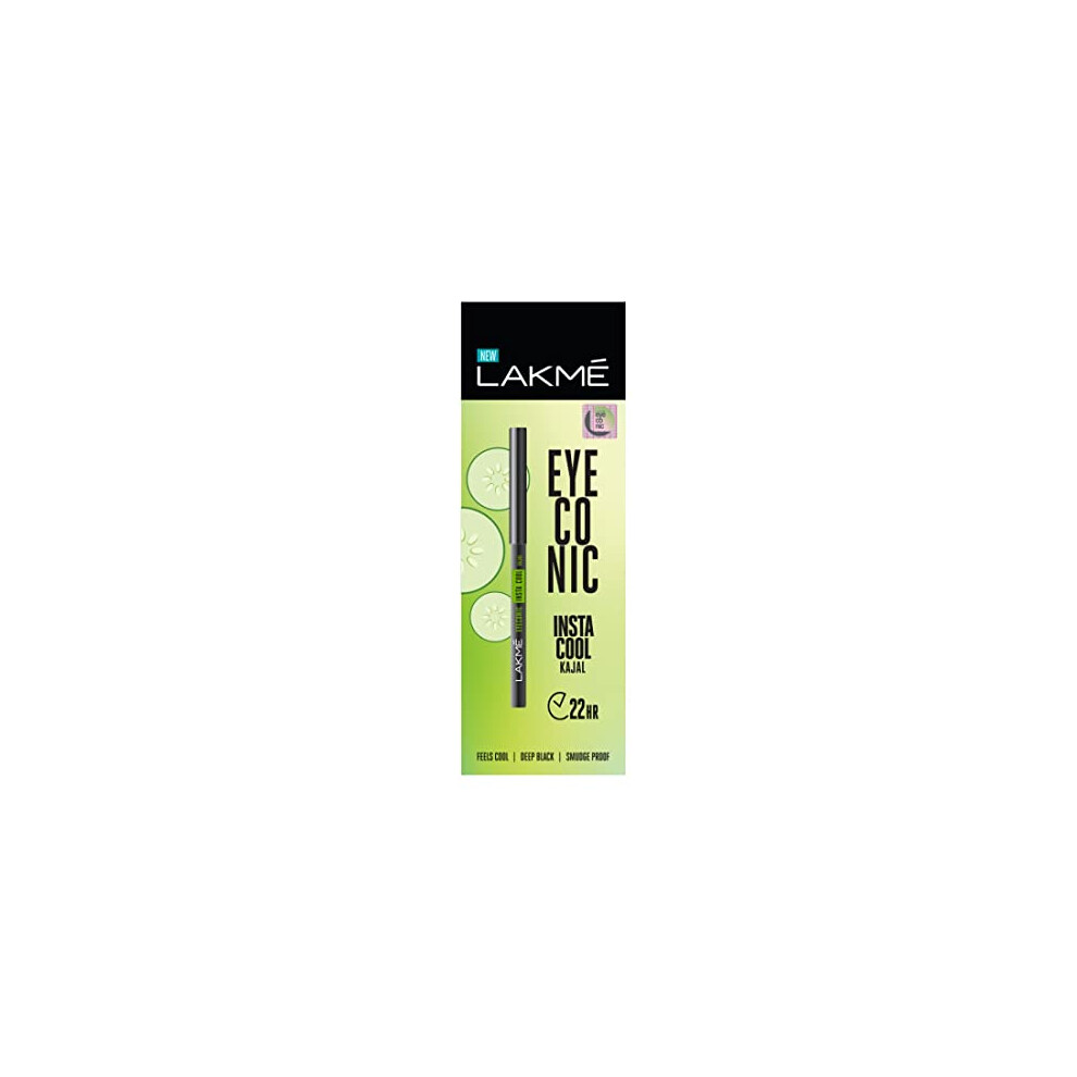 Lakme Eyeconic Insta Cool Kajal, Black, Cooling Kohl Liner With Cucumber, Twist Up Pencil - Waterproof, Smudge Proof & Long Lasting Eye Makeup, 0.35 G