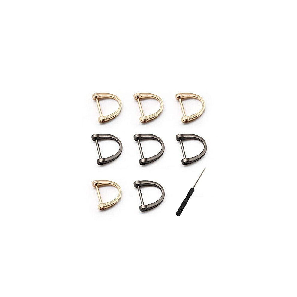 D Rings, 8 Pcsd Metal Rings for Bags, D Rings for Sewing in 2 Colors, Shape D Rings Made of Zinc Alloy, with Screw Tools, Suitable for DIY Leather