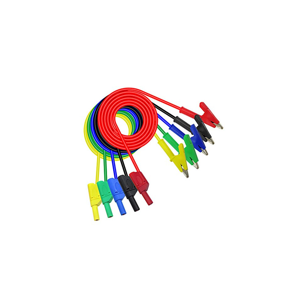 Stackable Multimeter 4Mm Banana Plug To Alligator Clip Test Leads Wire For Laboratory Electrical Testing- 1M(5 Colors) 5Pcs 653846242198
