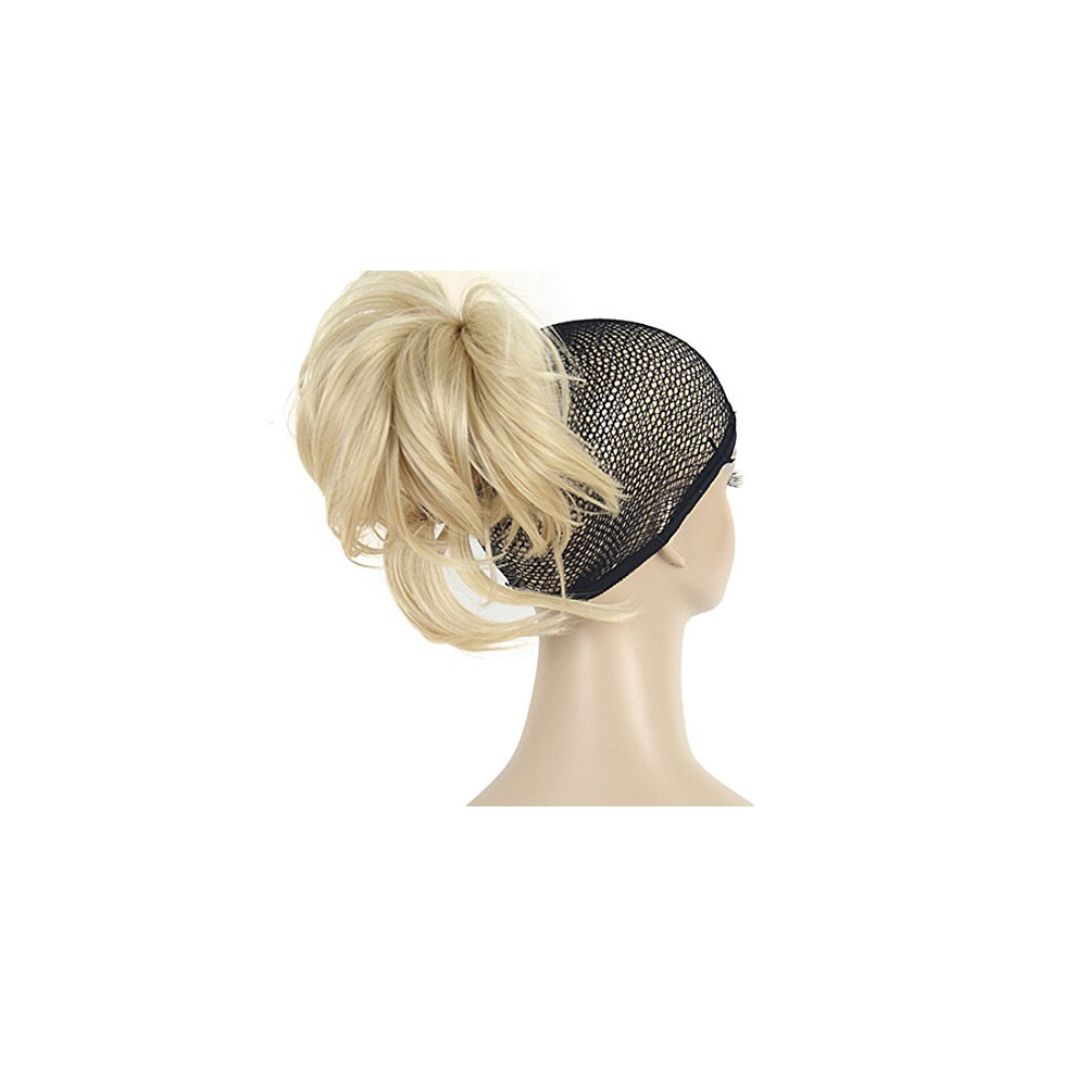 Lydell Unisex Golden Adjustable Messy Style Ponytail Hair Extension Synthetic Hair-Piece With Jaw Claw (26 Bright Blonde)