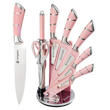 Sharp Kitchen Knife Set, Relogeuhr Stainless Steel Knife Block Set with Chef Knife,Bread Knife,Carving Knife,Scissors and Knife Sharpener (Pink)…