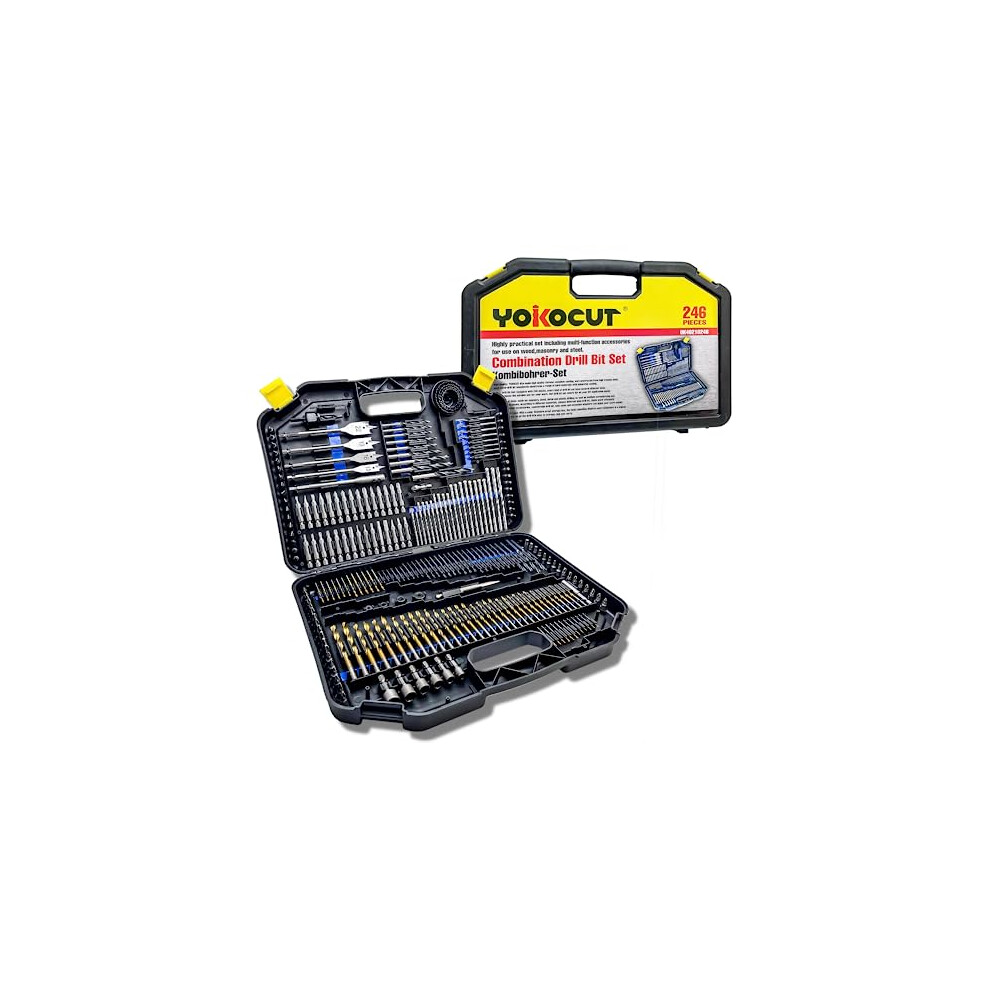 Yokocut 246Pc Combination Drill Bit Set, Includes Hss Titanium Twist Drill Bits, Masonry Drill Bits, Wood Drill Bits, Screwdriver Bits & More In Storage Case