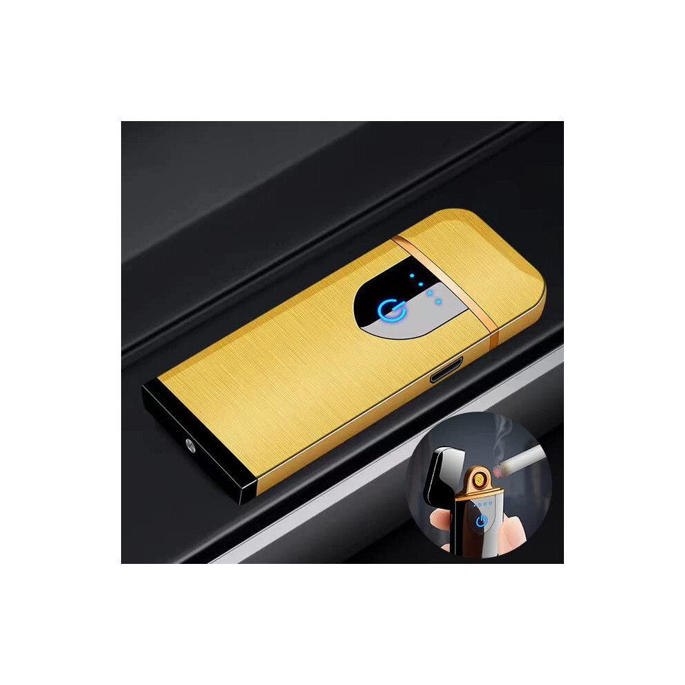 Deluisho Gold Electric Lighter Rechargeable Usb, Arc Electronic Lighter, Usb Charging/Windproof/Durable Touch Lighter, Pocket Cigarette Lighter (Gold)