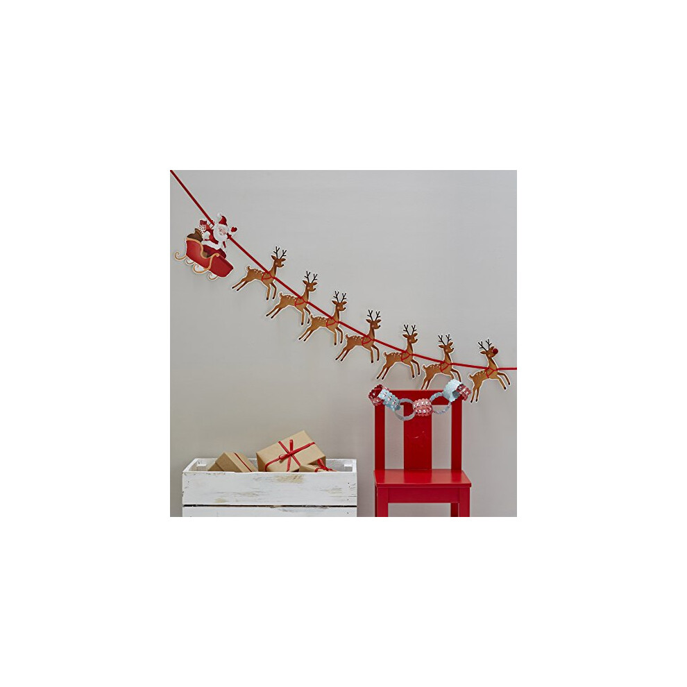 Christmas Santa and Reindeer Decoration Bunting 1.8 Meters, Red