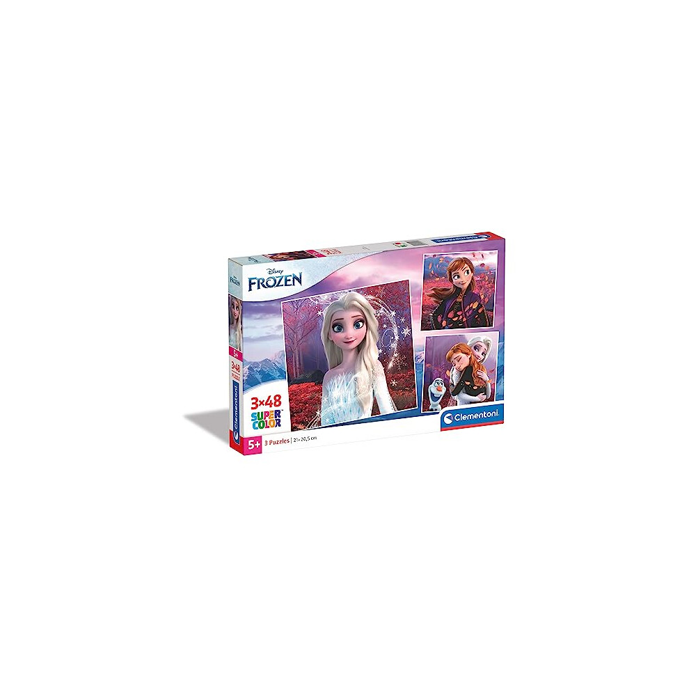 25297 Disney Frozen Supercolor Frozen-3x48 Pieces (3 Included), Jigsaw Kids Age 5, Puzzle Cartoon, Made in Italy