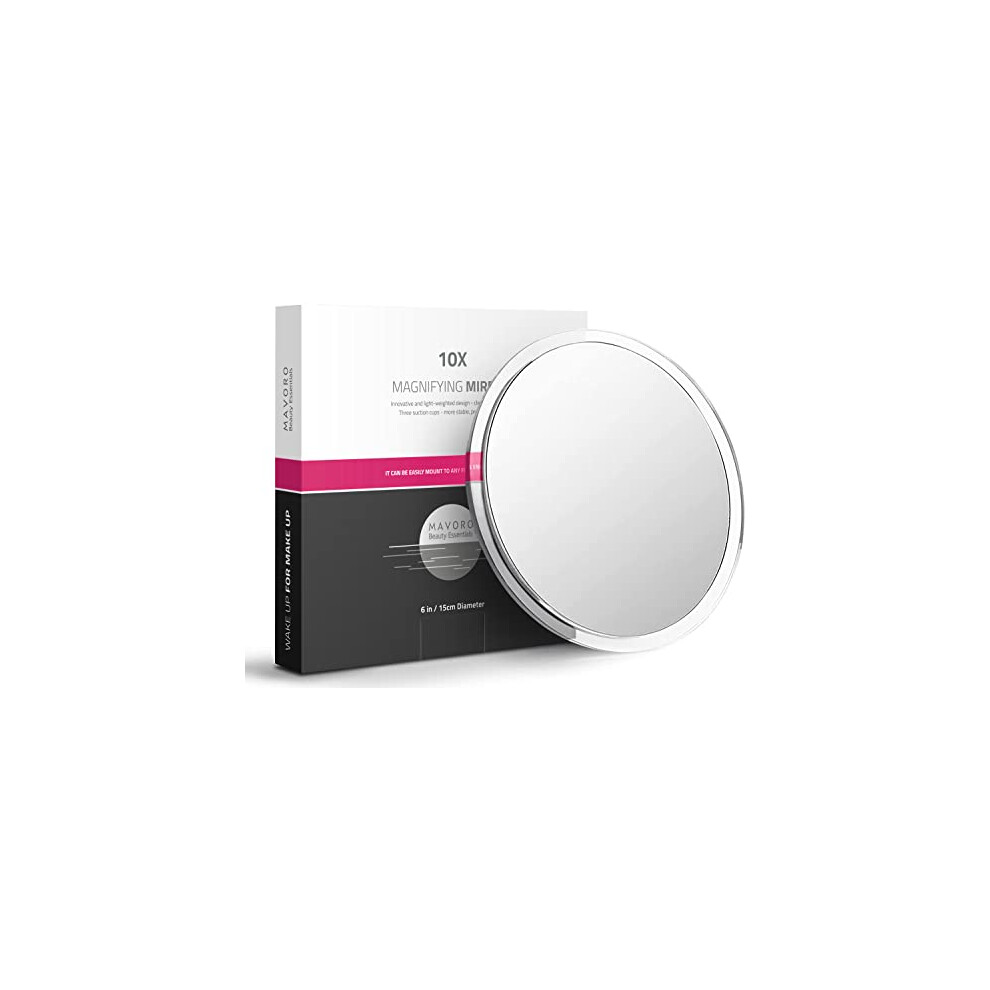Mavoro Magnifying Mirror With Suction Cups - Triple Suction Cup Stick On Mirror With 10X Magnification. Portable Travel Makeup Mirror, Magnified Cosmetic