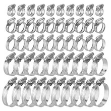 100 PCS Hose Clips Set, 5 Sizes Adjustable 6-51mm Pipe Hose Clamp, Stainless Steel Worm Drive Clips for Pipe Hose