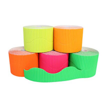 Fluorescent Corrugated Border Rolls for School Displays Arts and Crafts, 5 Assorted Rolls,10cm x 7.5m, Shocking Pink, Outrageous Orange, Lime Green,